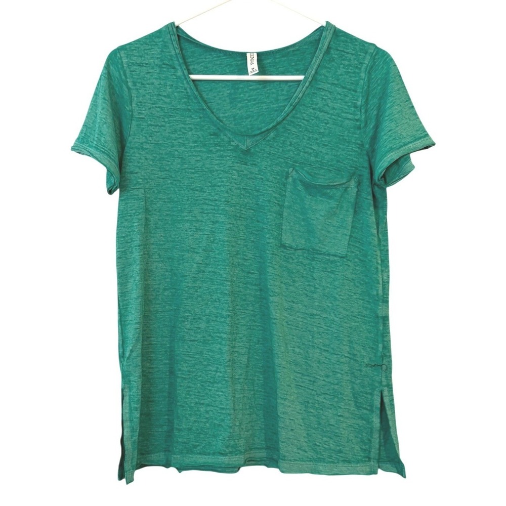 Zenana Green Slub Knit V-Neck Pocket T-Shirt MEDIUM